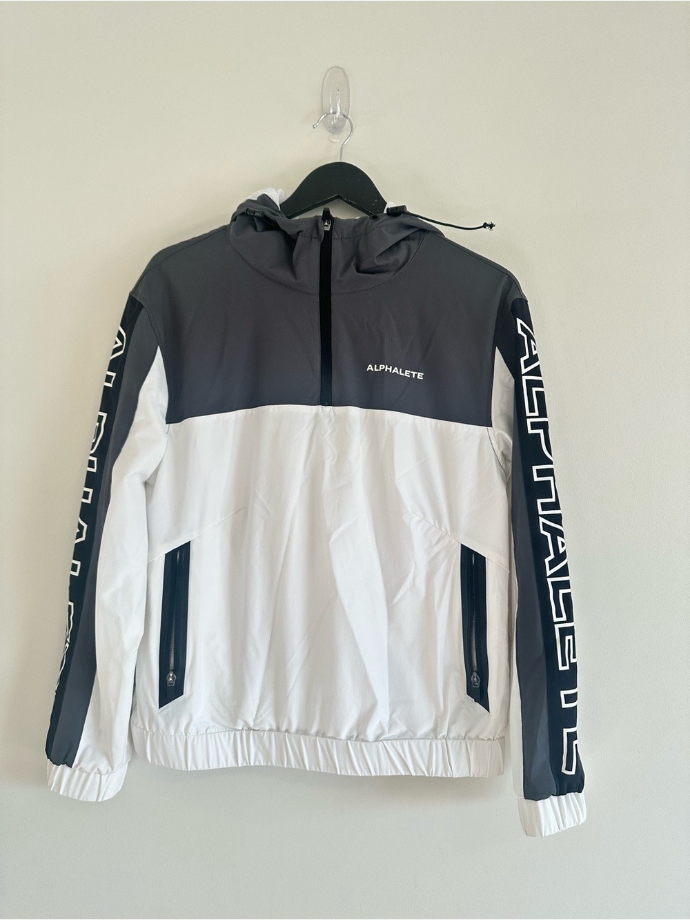 Alphalete Infinity Tech Jacket Size Small White Grey Windbreaker - Picture 2 of 10